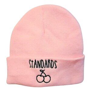 pink foldover knit beanie with cherries - one size - brand new